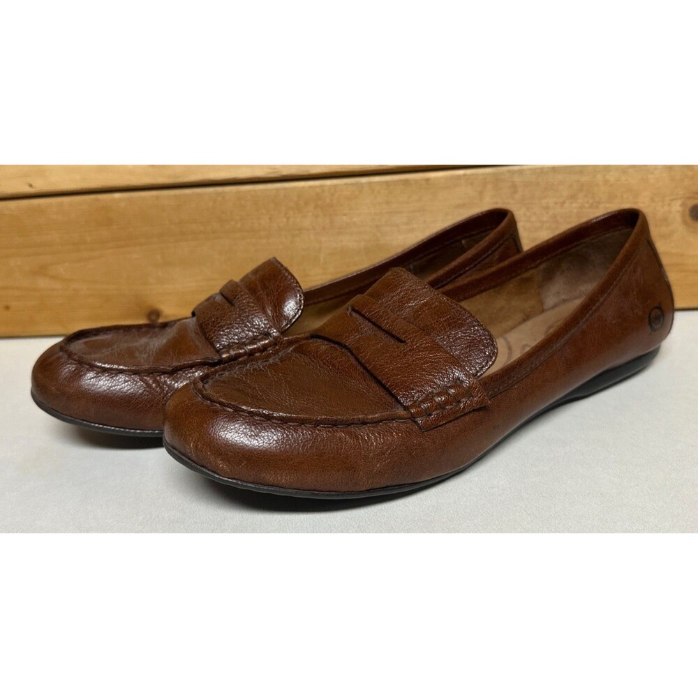 Born Shoes Womens Size 8 Brown Leather Slip On Loafer Flats Casual Comfort